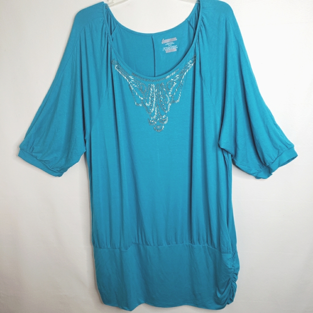 Lane Bryant Top Banded Waist Turquoise Women's Plus Size 22/24 NWOT